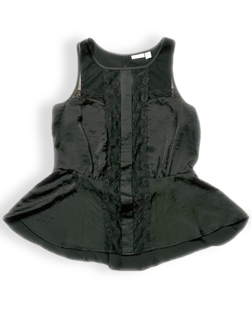 Hinge Black Peplum Lace-Trim Sleeveless Blouse Size XS